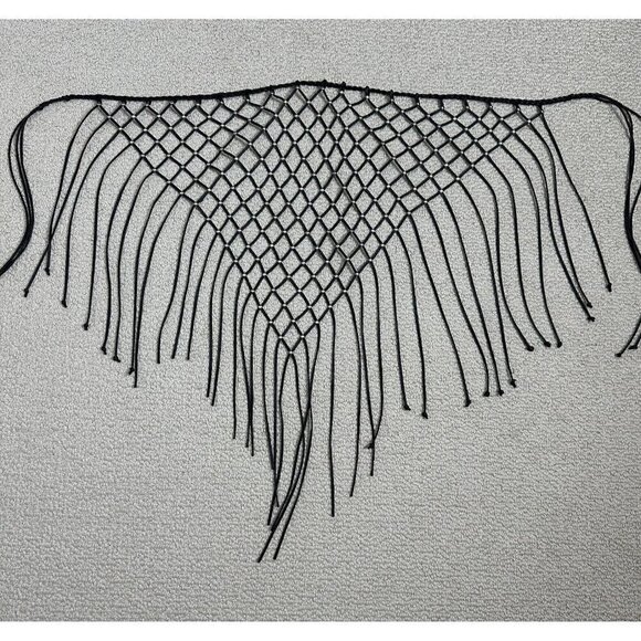 Faux Leather Studded Black Wrap Scarf Fringe Gothic Western Boho Triangle Vegan - Picture 1 of 4